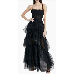 BCBG MaxAzria Sheer Tiered Ruffle Maxi Dress Gown Sz 8 NWT